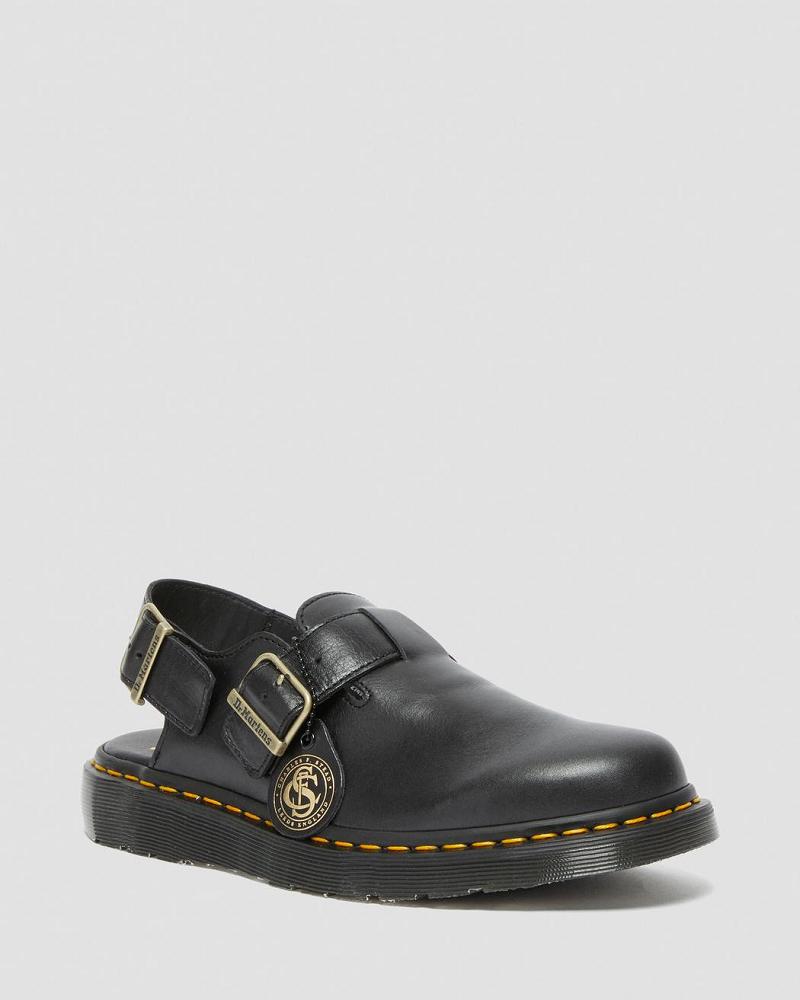 Black Men\'s Dr Martens Jorge Made in England Leather Slingbacks Strap Sandals | CA 638NWY